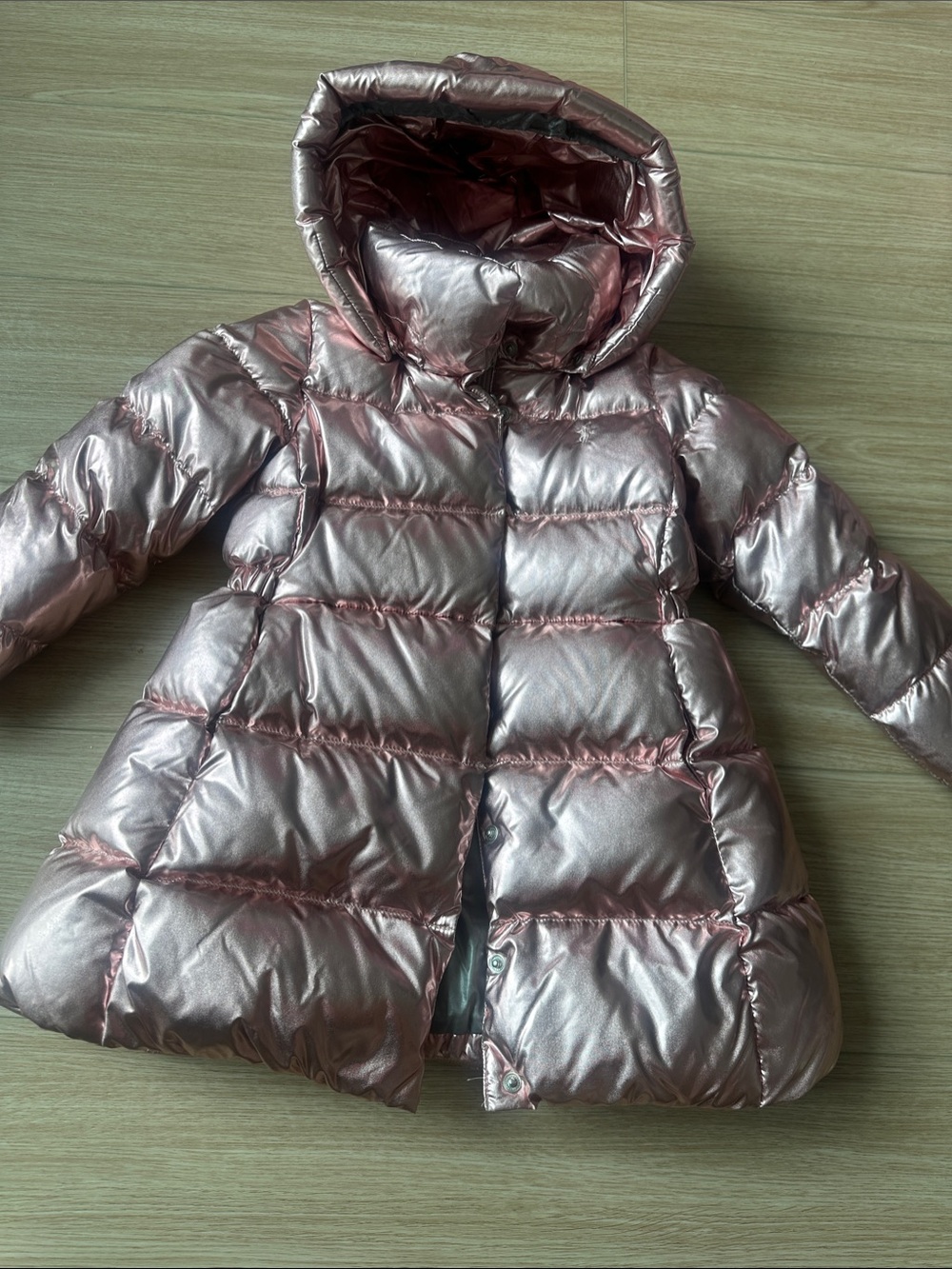 Ralph Lauren Girls' Metallic Rose Pink Hooded Puffer Coat